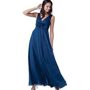 Rickie Freeman For Teri Jon Gown Midnight Blue Rosette Silk Sz 6 Prom, Wedding